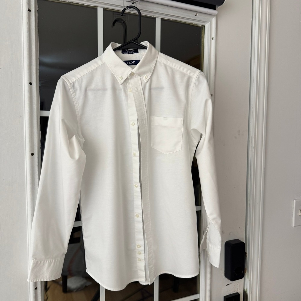 IZOD Boys White Oxford Long Sleeve Button Down Shirt Size 16 Regular Z871023-100